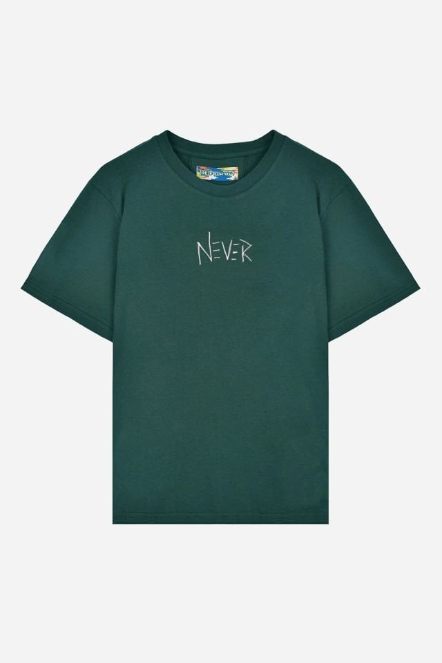 NEVER Baskılı Oversize Unisex Nefti Tshirt L