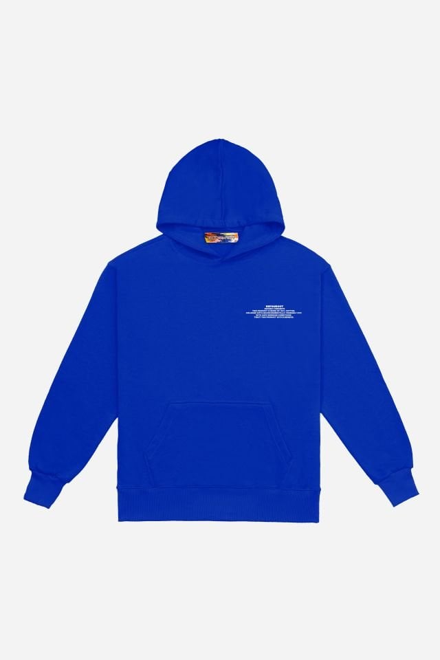 BeFourOut Printed Oversize Unisex Saxe Blue Hoodie