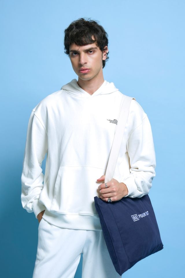 BeFourOut Printed Oversize Unisex Off White Hoodie