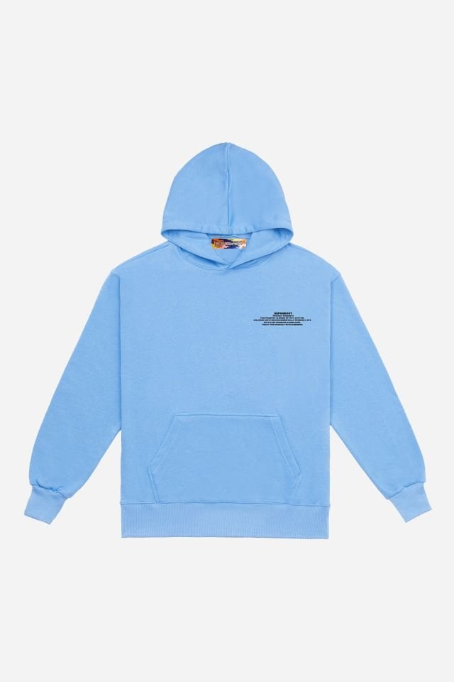 BeFourOut Print Logolu Oversize Unisex Bebek Mavisi Hoodie XL