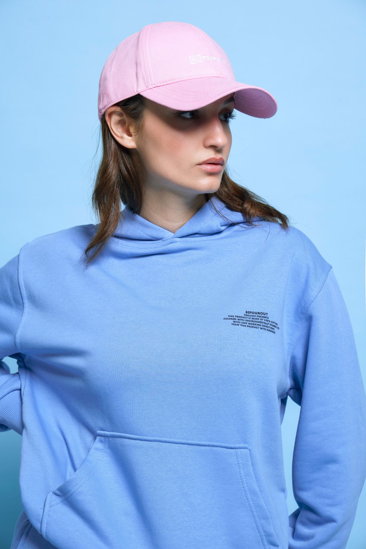 BeFourOut Printed Oversize Unisex Baby Blue Hoodie