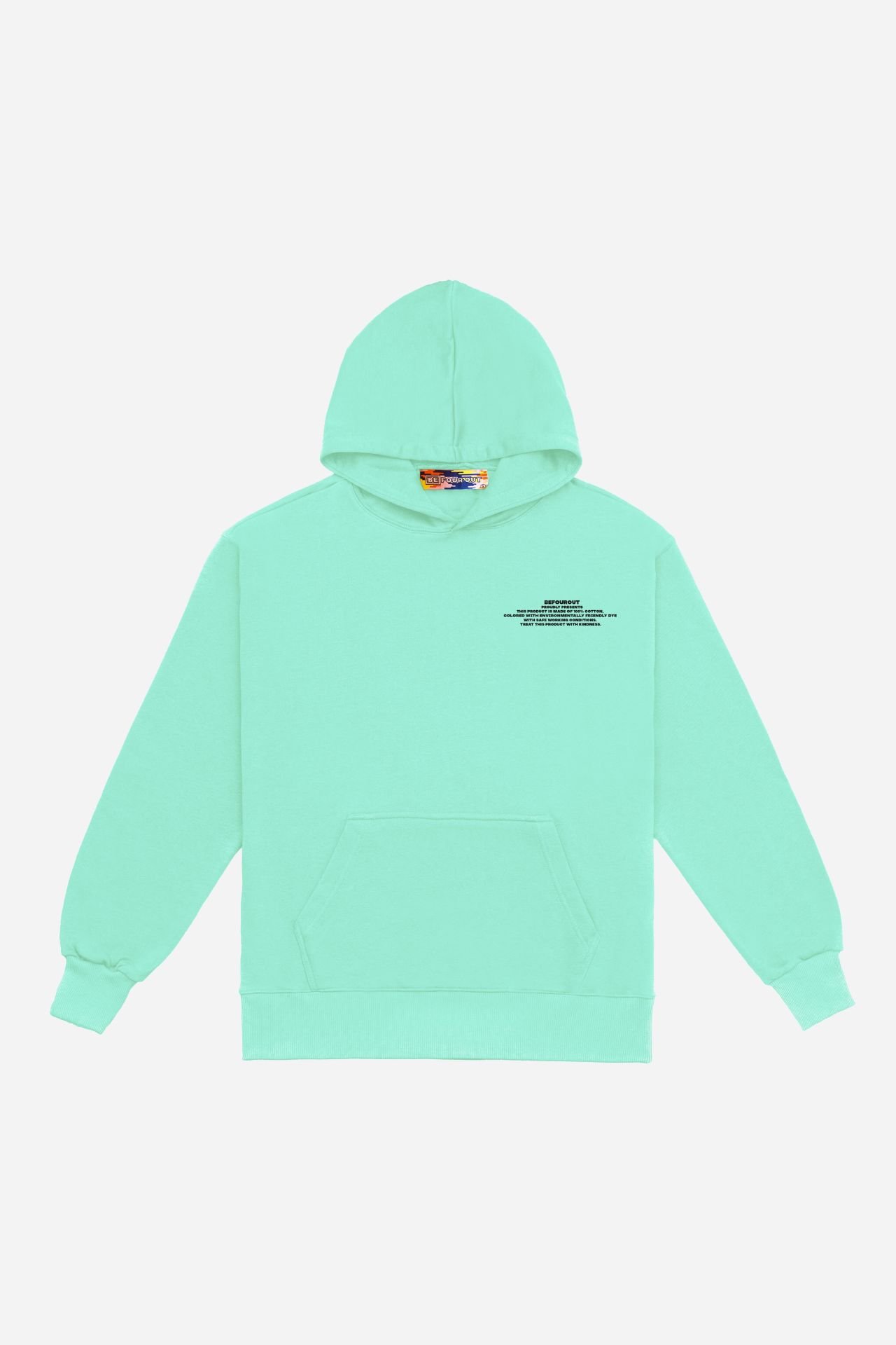 BeFourOut Printed Oversize Unisex Water Green Hoodie