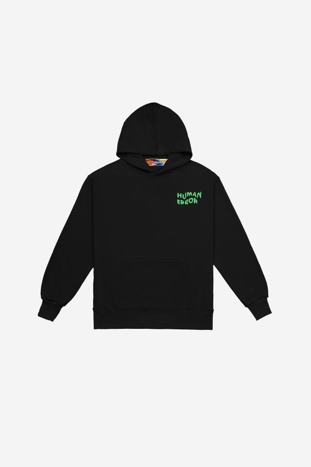 HUMAN ERROR Nakışlı Unisex Oversize Siyah Hoodie M