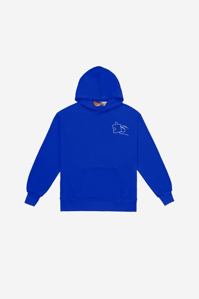 PUZZLE Nakışlı Unisex Oversize Saks Hoodie XL