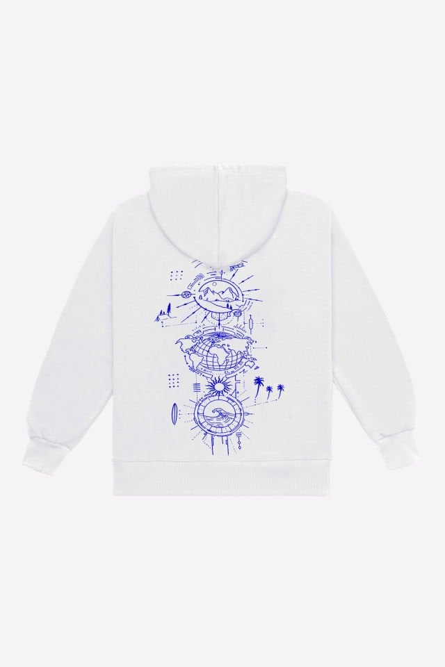WORLD Nakışlı Unisex Oversize Ekru Hoodie XL