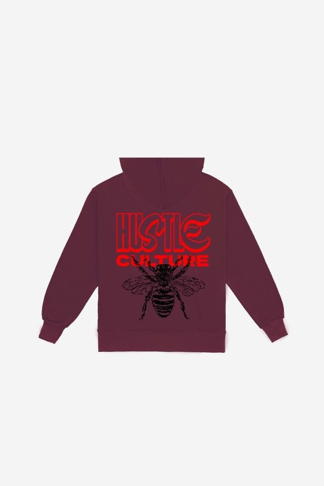 HUSTLE Nakışlı Unisex Oversize Bordo Hoodie L