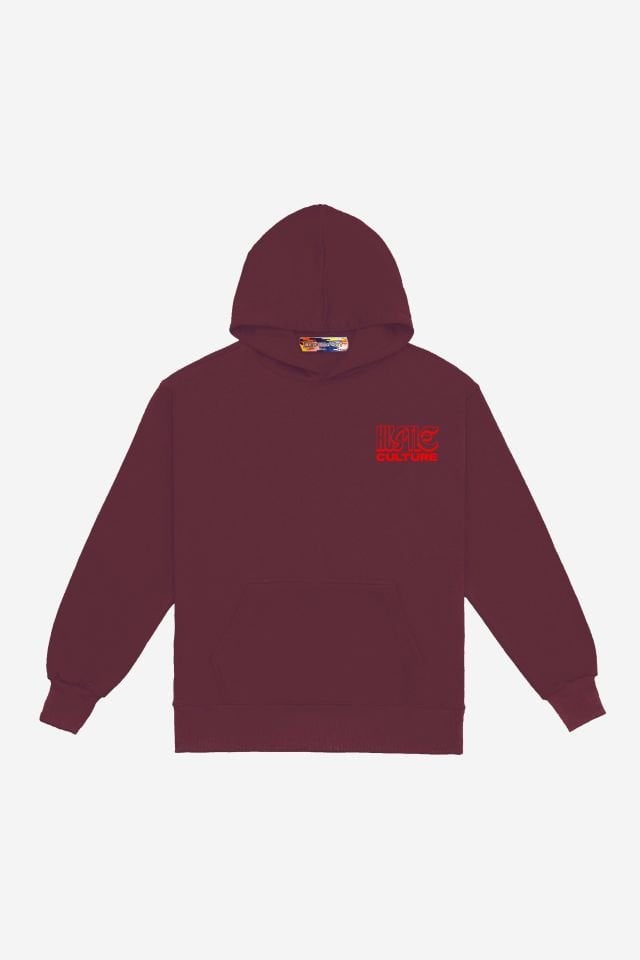 HUSTLE Nakışlı Unisex Oversize Bordo Hoodie L