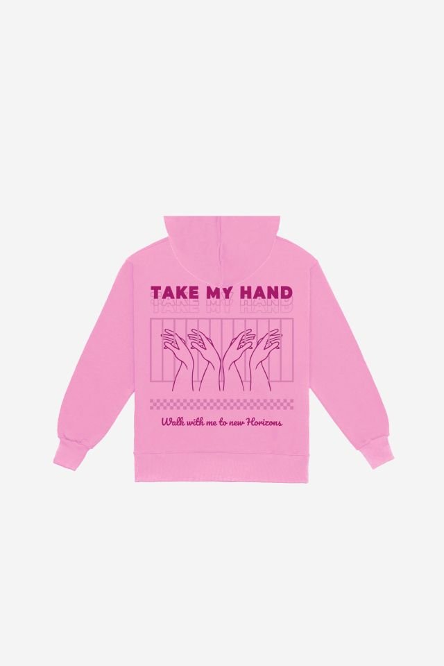 HAND Nakışlı Unisex Oversize Pembe Hoodie XL
