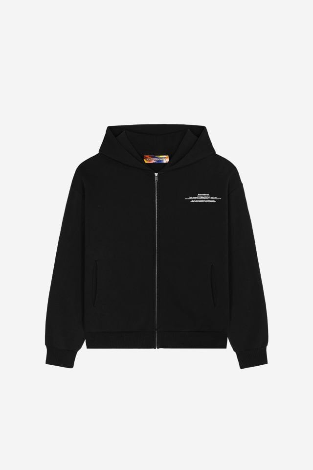 BeFourOut Print Logolu Unisex Oversize Fermuarlı Siyah Hoodie L