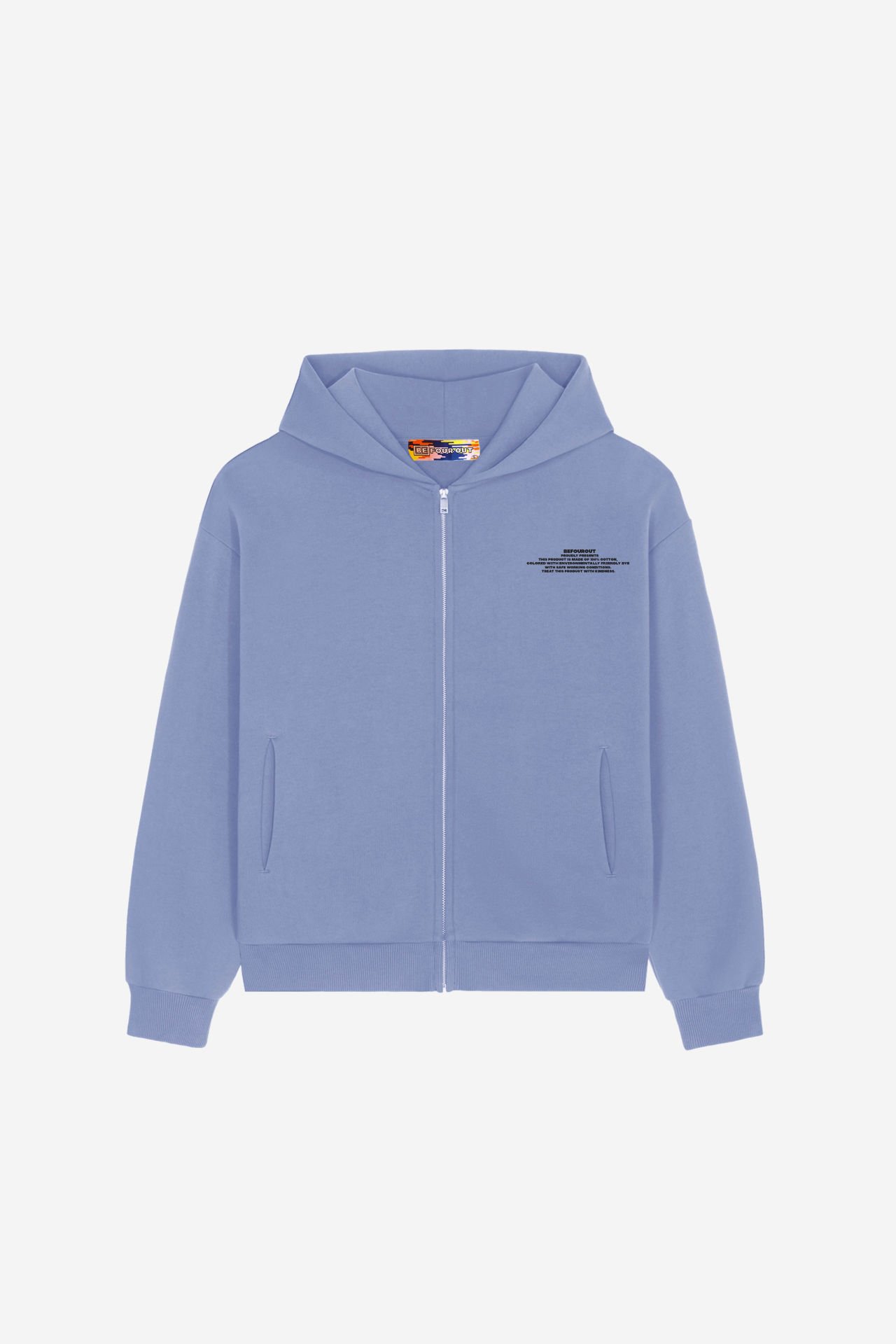 BeFourOut Print Logolu Unisex Oversize Fermuarlı Bebek Mavisi Hoodie