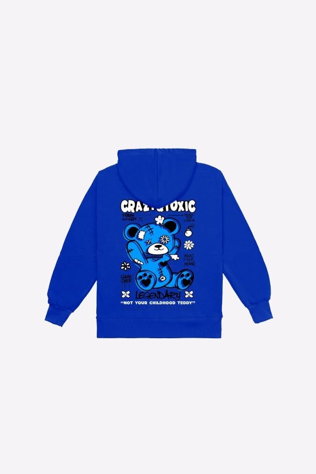 CRAZY TOXIC  Nakışlı Unisex Oversize Saks Hoodie XL