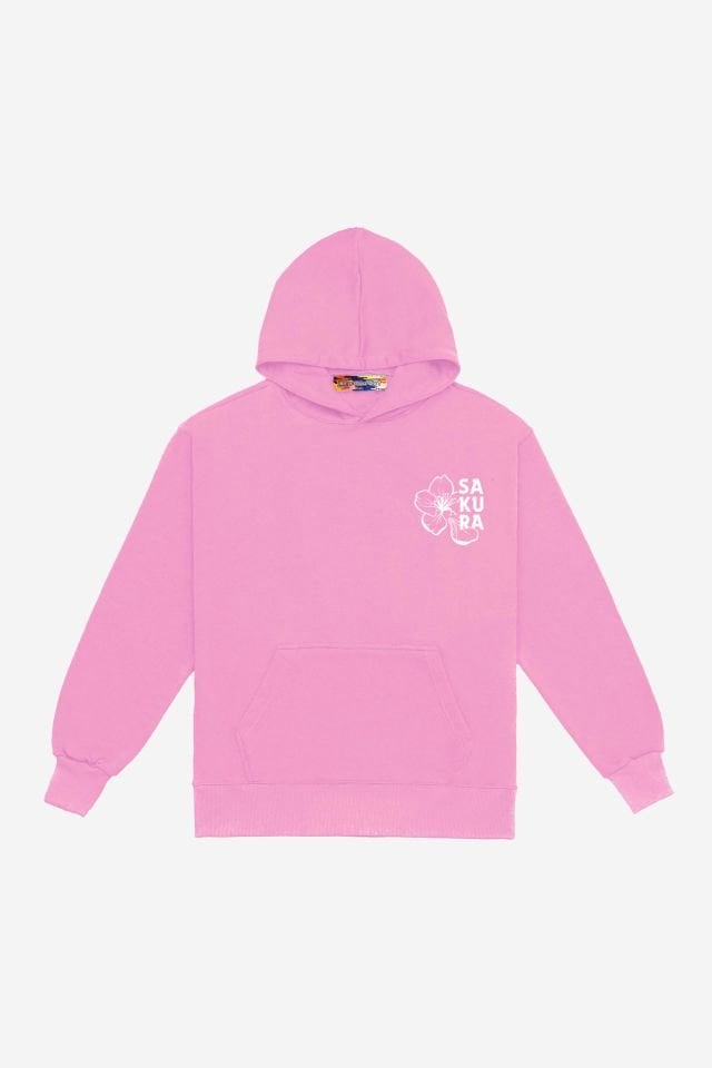 SAKURA Nakışlı Unisex Oversize Pembe Hoodie XS