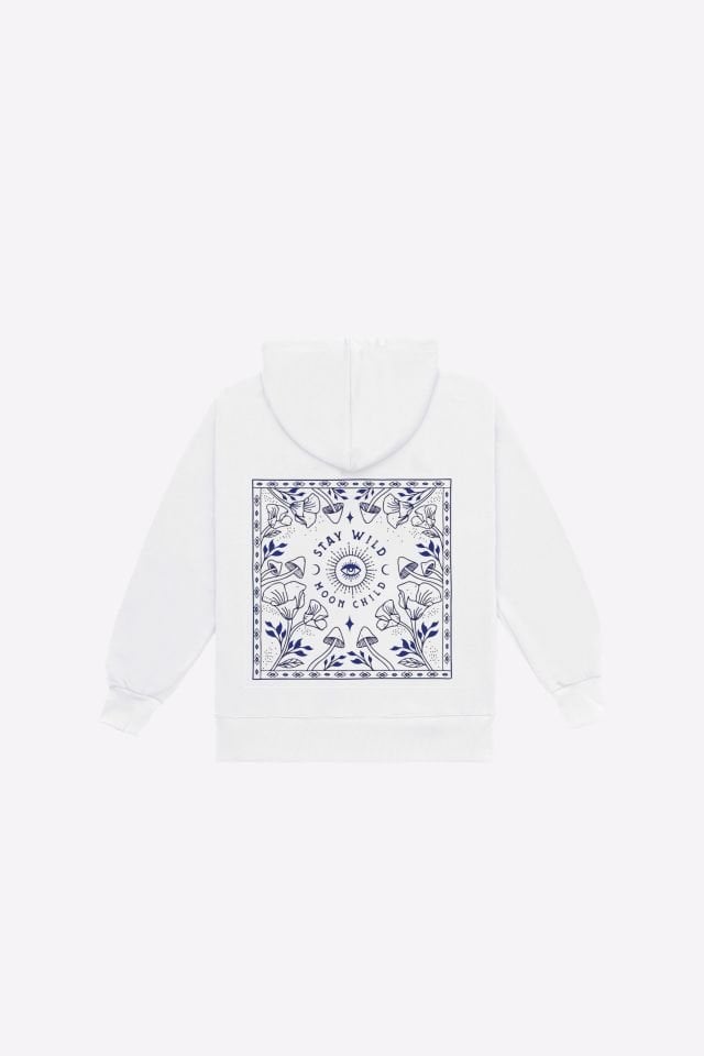 STAY WILD Nakışlı Unisex Oversize Ekru Hoodie XL
