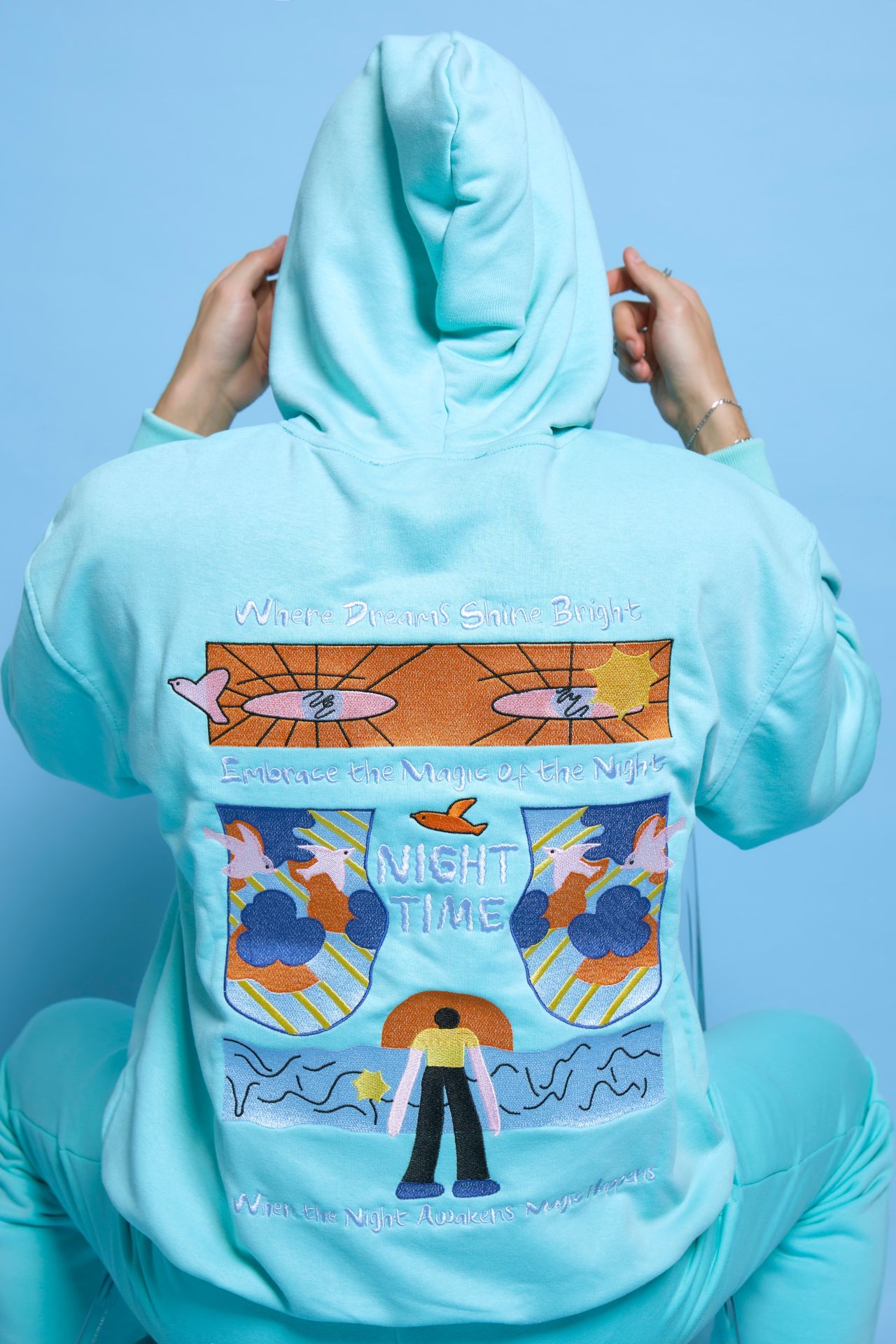 NIGHT THE GAME  Nakışlı Unisex Oversize Mint Yeşili Hoodie XL