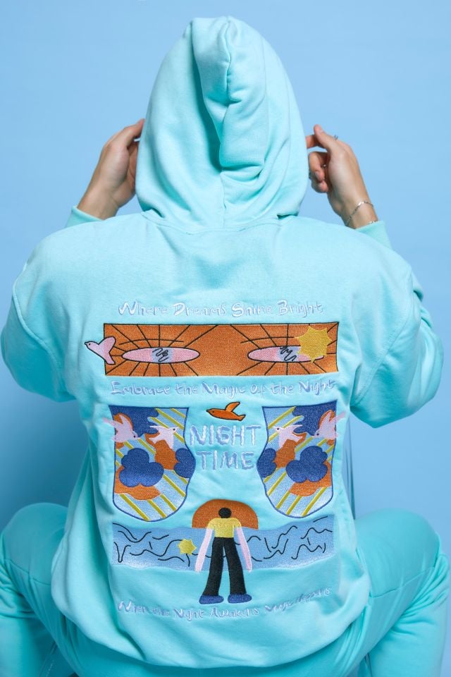 NIGHT THE GAME  Nakışlı Unisex Oversize Mint Yeşili Hoodie XL