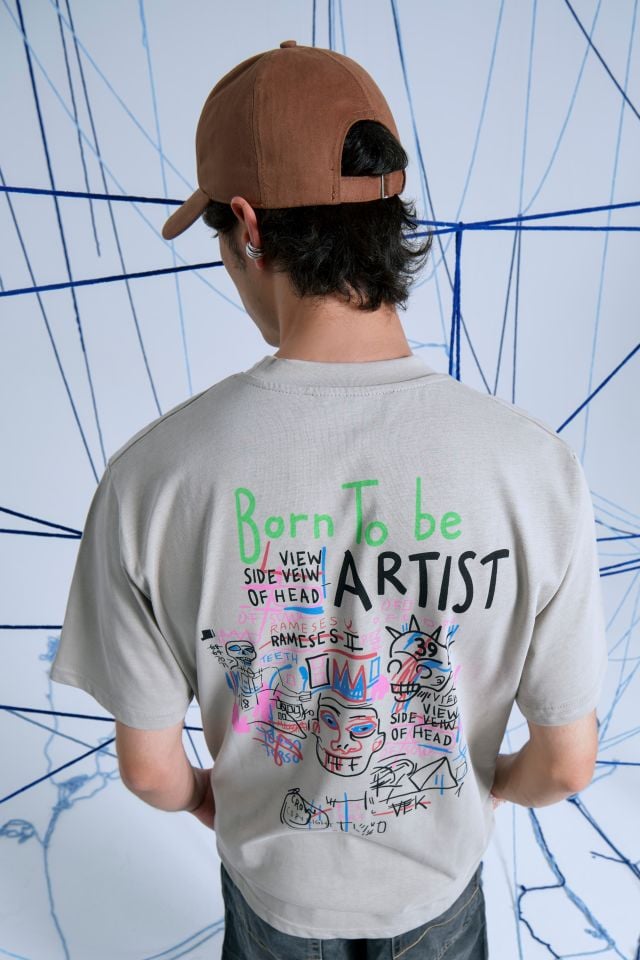 BORN TO BE ARTIST Baskılı Oversize Unisex Gri T-shirt XL