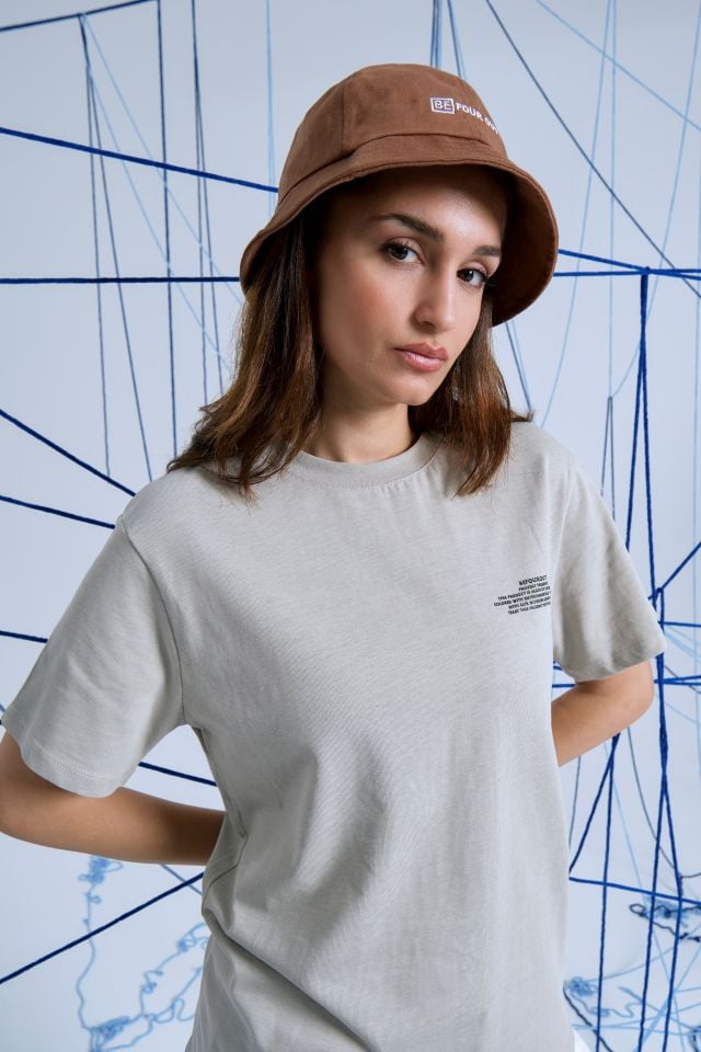BeFourOut Print Logolu Oversize Unisex Gri Tshirt XL