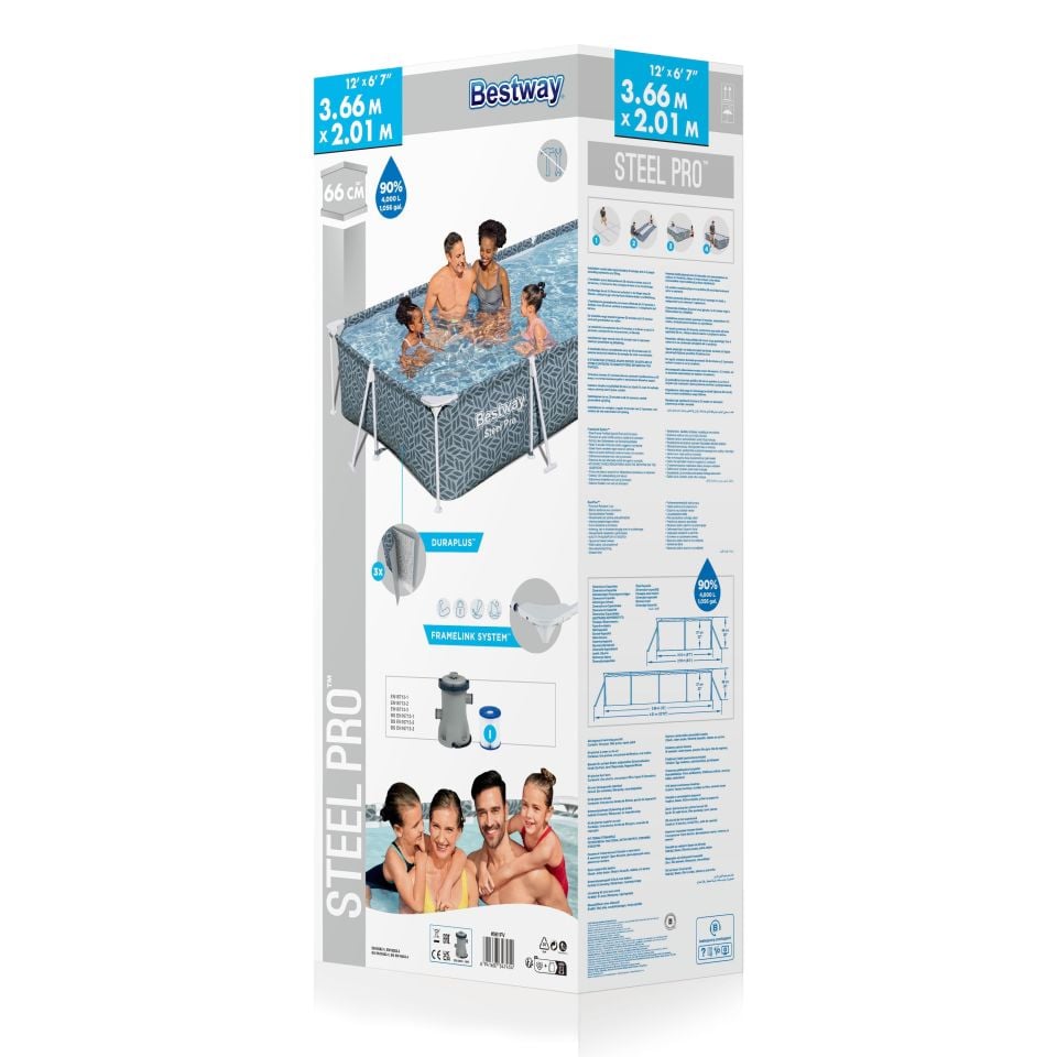 Bestway® 561FV Steel Pro® Dikdörtgen Prefabrik Yer Üstü Havuz Seti 3,66 m x 2,01 m x 66 cm