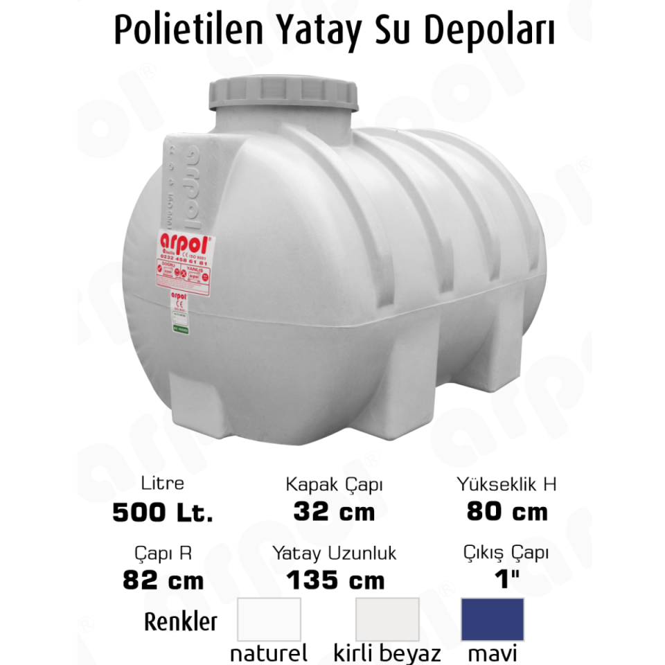 SU DEPOSU YATAY 500 LT.POLYETİLEN 82X135