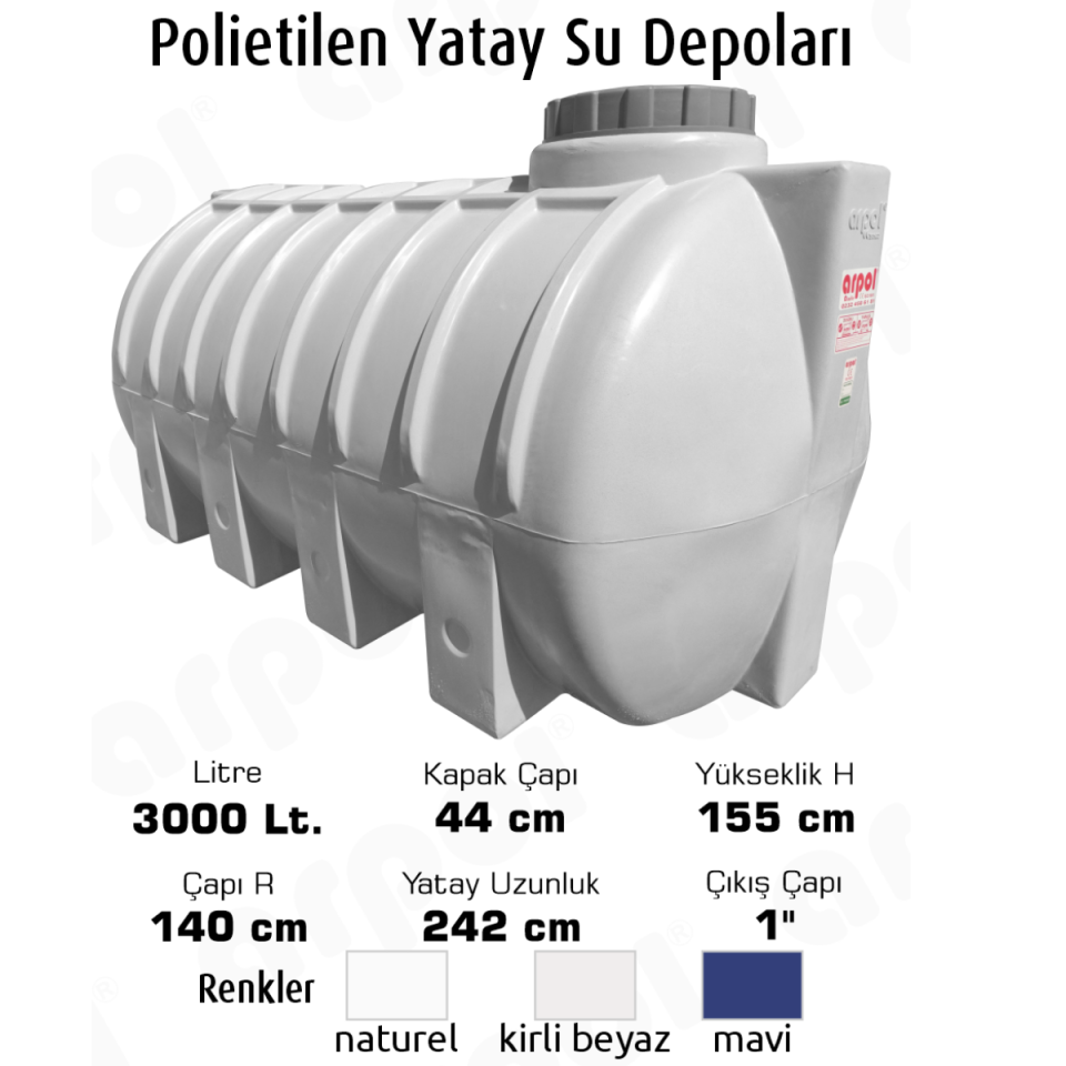 SU DEPOSU YATAY 3000 LT.POLYETİLEN 140X242