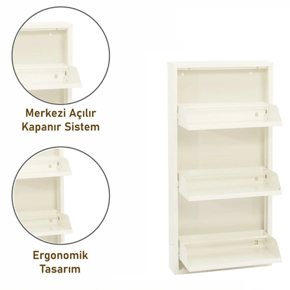 AYAKKABI DOLABI METAL ÜÇLÜ BEJ