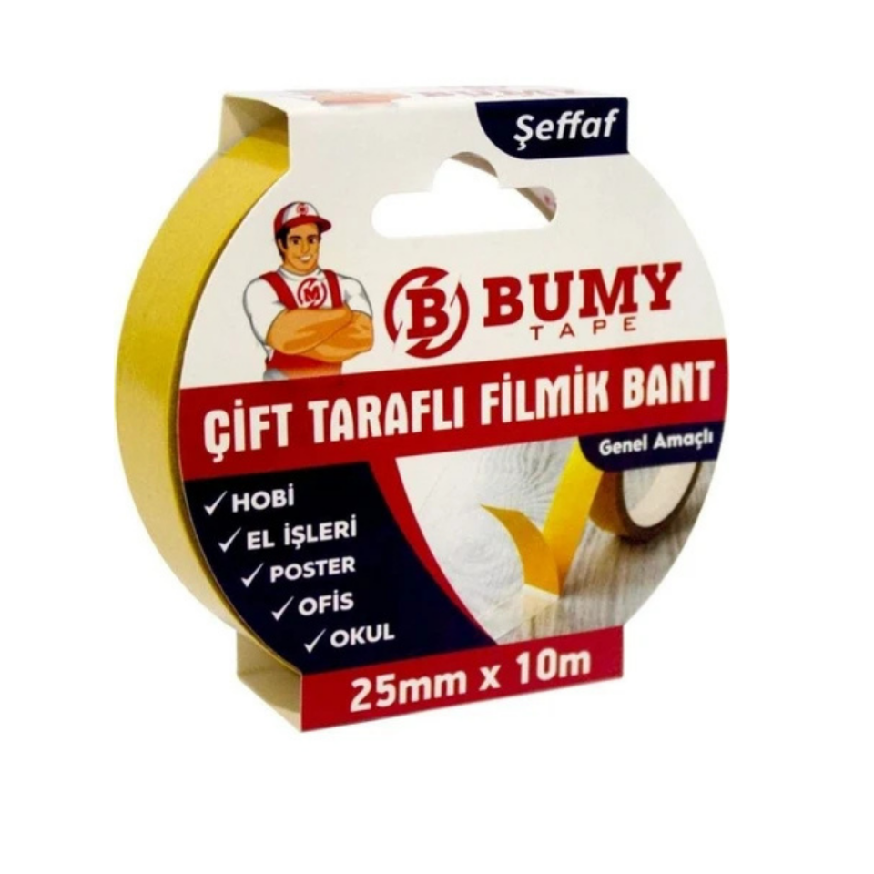 BUMY ÇİFT TARAFLI FİLMİK BANT ŞEFFAF 25MMX10 MT