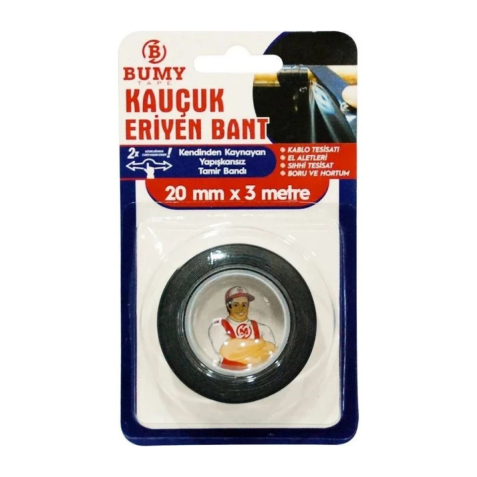 BUMY KAUÇUK ERİYEN BANT SİYAH 20MMX3 MT