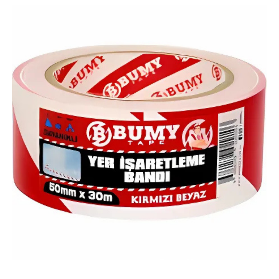 BUMY YER İŞARETLEME BANDI KIRMIZI BEYAZ 50MMX30M