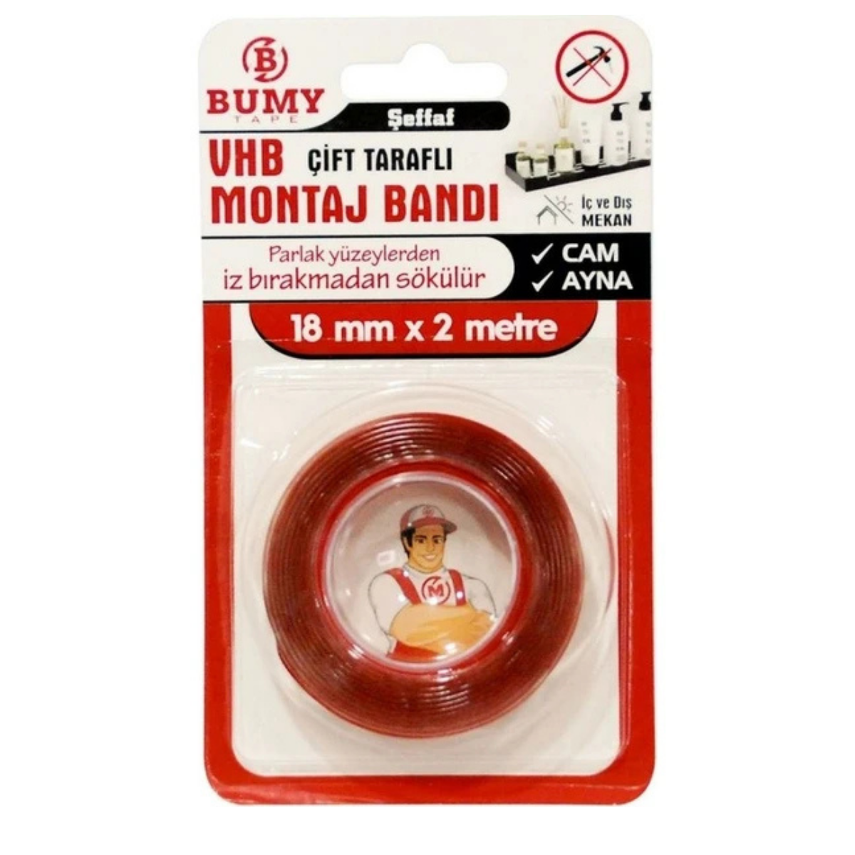 BUMY ÇİFT TARAFLI MONTAJ BANDI GRİ 18MMX2MT