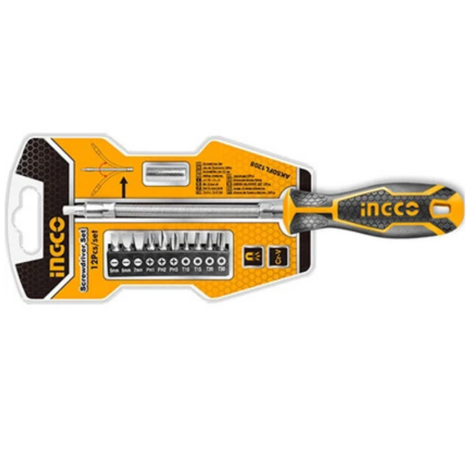 İNGCO TORNAVİDA SETİ ESNEK ŞAFTLI 12 PARÇA AKSDFL1208
