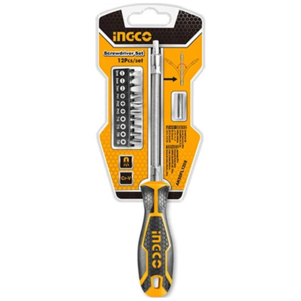 İNGCO TORNAVİDA SETİ ESNEK ŞAFTLI 12 PARÇA AKSDFL1208