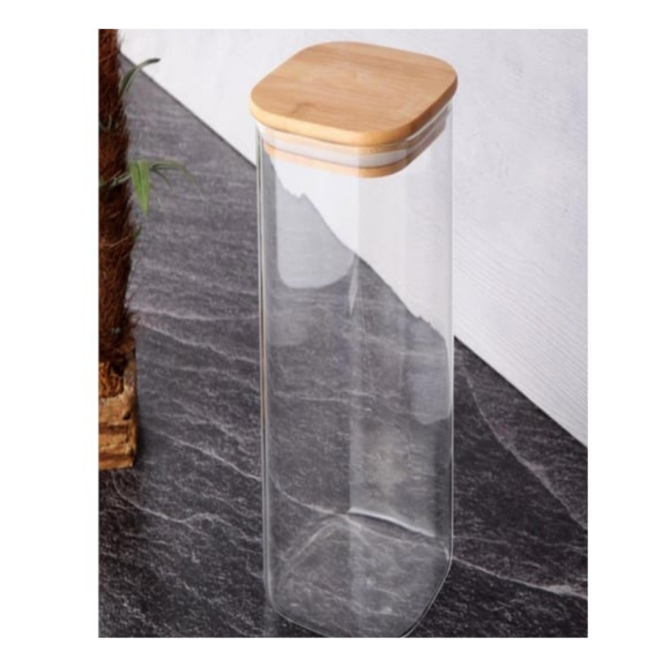 ADEN CAM KAVANOZ BAMBU KAPAK KARE