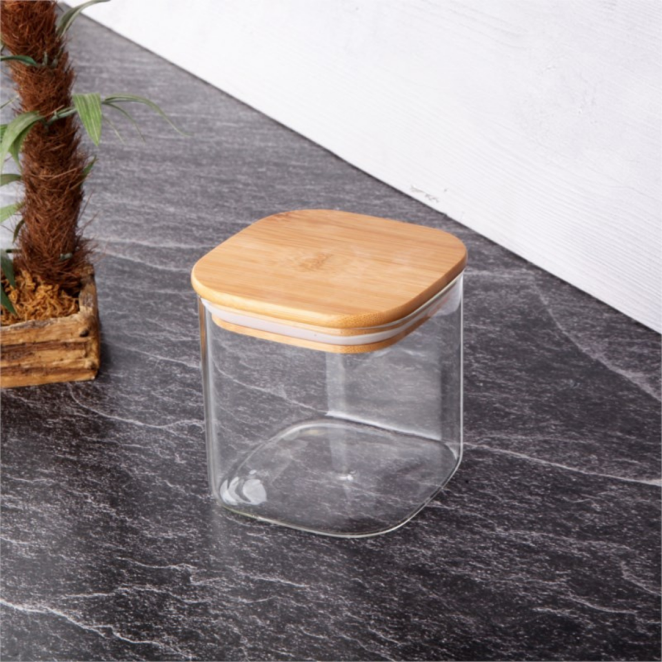 ADEN CAM KAVANOZ BAMBU KAPAK KARE