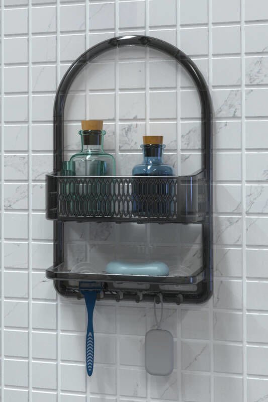 PRİMANOVA CERES PLASTİK BANYO DUŞ RAFI ŞEFFAF-SİYAH