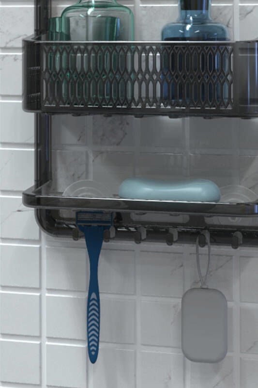 PRİMANOVA CERES PLASTİK BANYO DUŞ RAFI ŞEFFAF-SİYAH