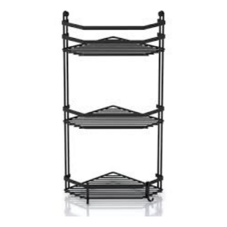 TEKNO-TEL ÜÇ KATLI PLASTİK BANYO KÖŞE RAFI MAT SİYAH BK-075