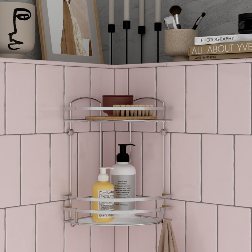 TEKNO-TEL İKİ KATLI BANYO KÖŞE RAFI KROM LM008