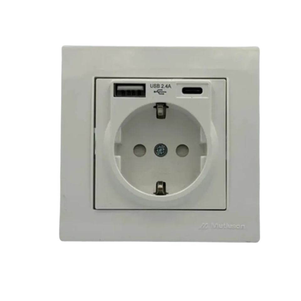 MUTLUSAN RİTA USB + TEYP C Lİ TOPRAKLI PRİZ BEYAZ