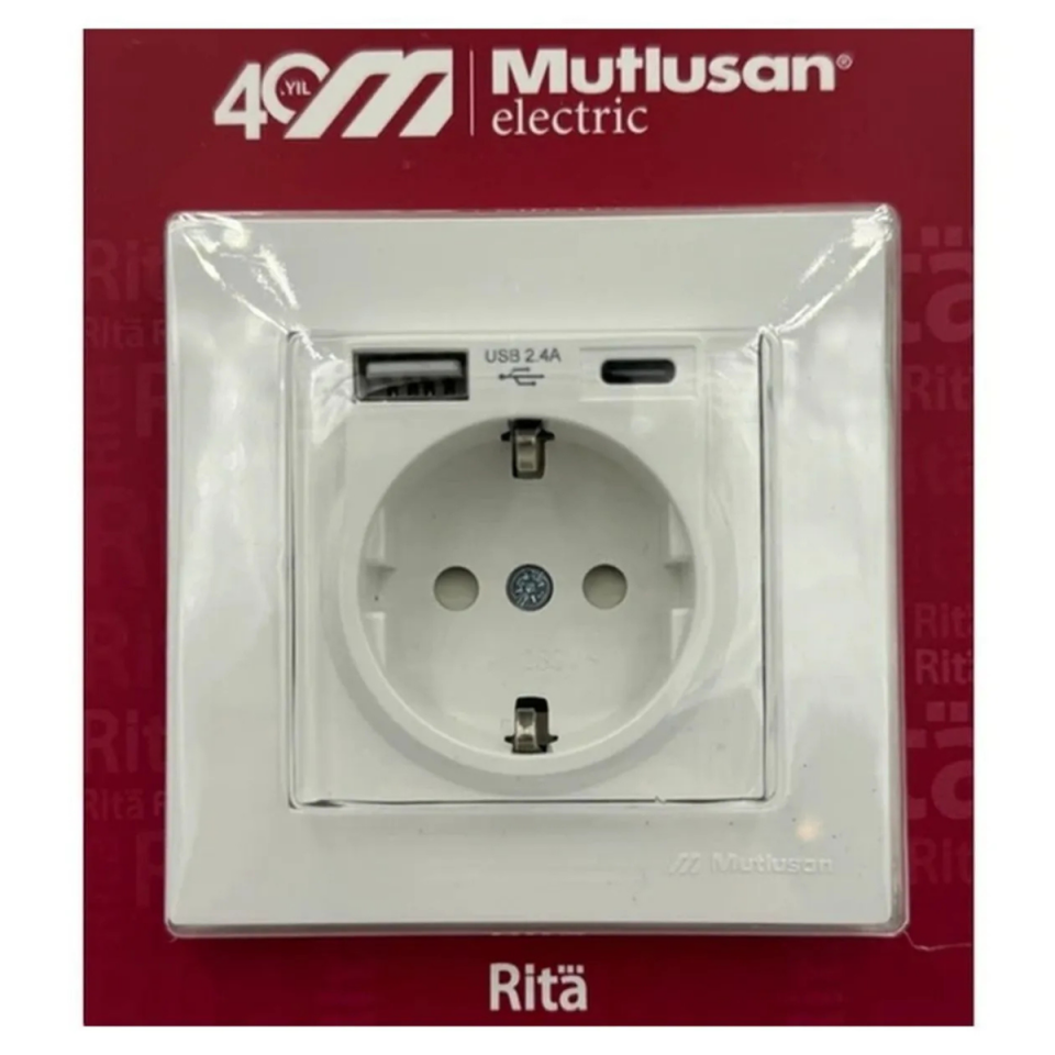 MUTLUSAN RİTA USB + TEYP C Lİ TOPRAKLI PRİZ BEYAZ