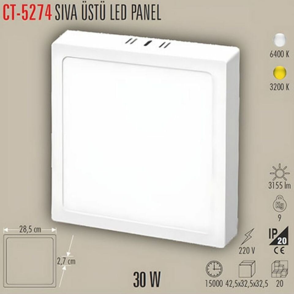 CATA 30W SIVA ÜSTÜ LED PANEL BEYAZ CT-5274