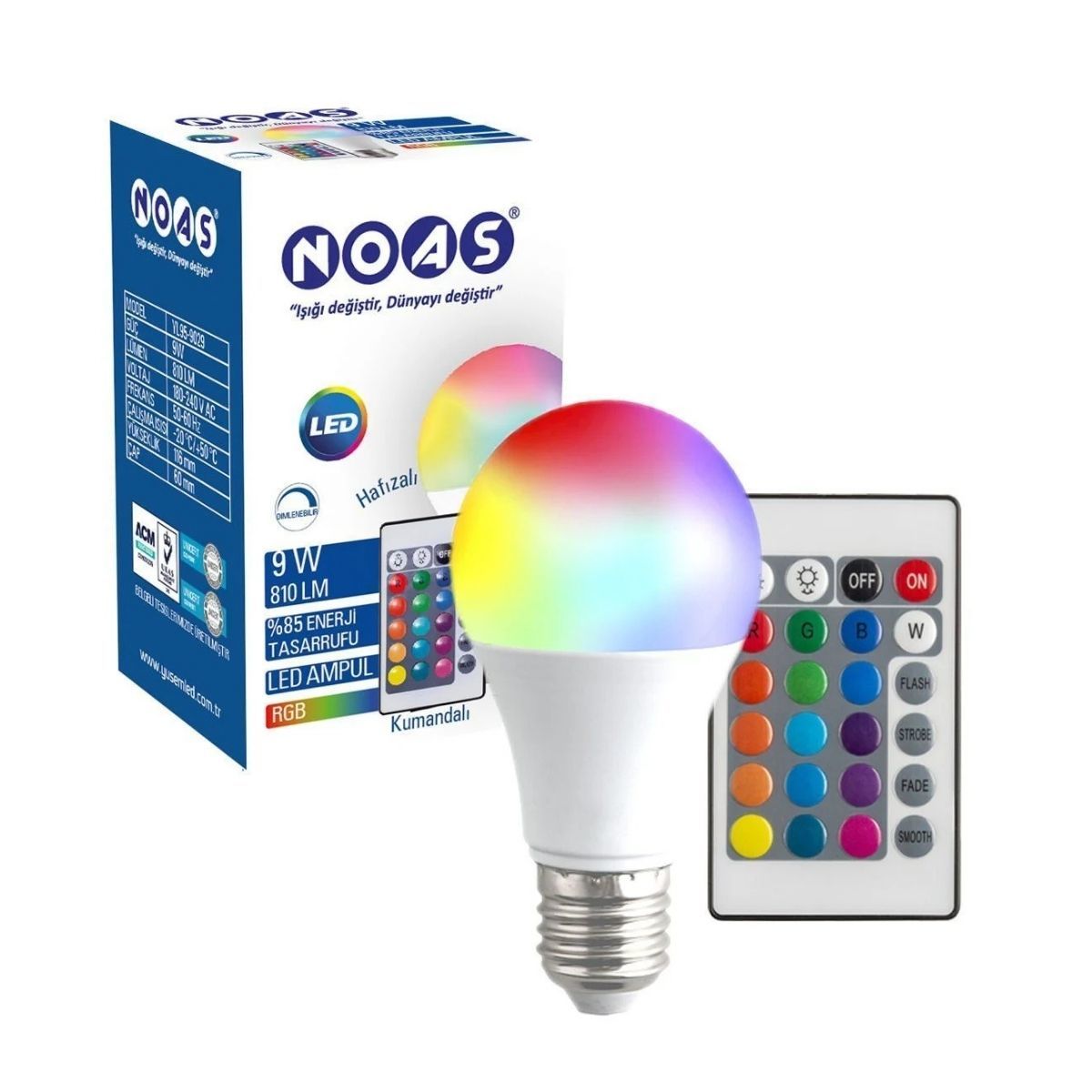 NOAS 9W RGB KUMANDALI AMPÜL YL95-9029