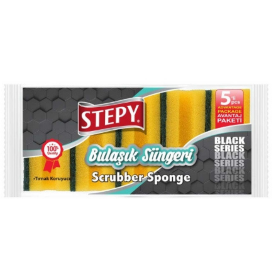 STEPY BLACK OLUKLU BULAŞIK SÜNGERİ 5 Lİ