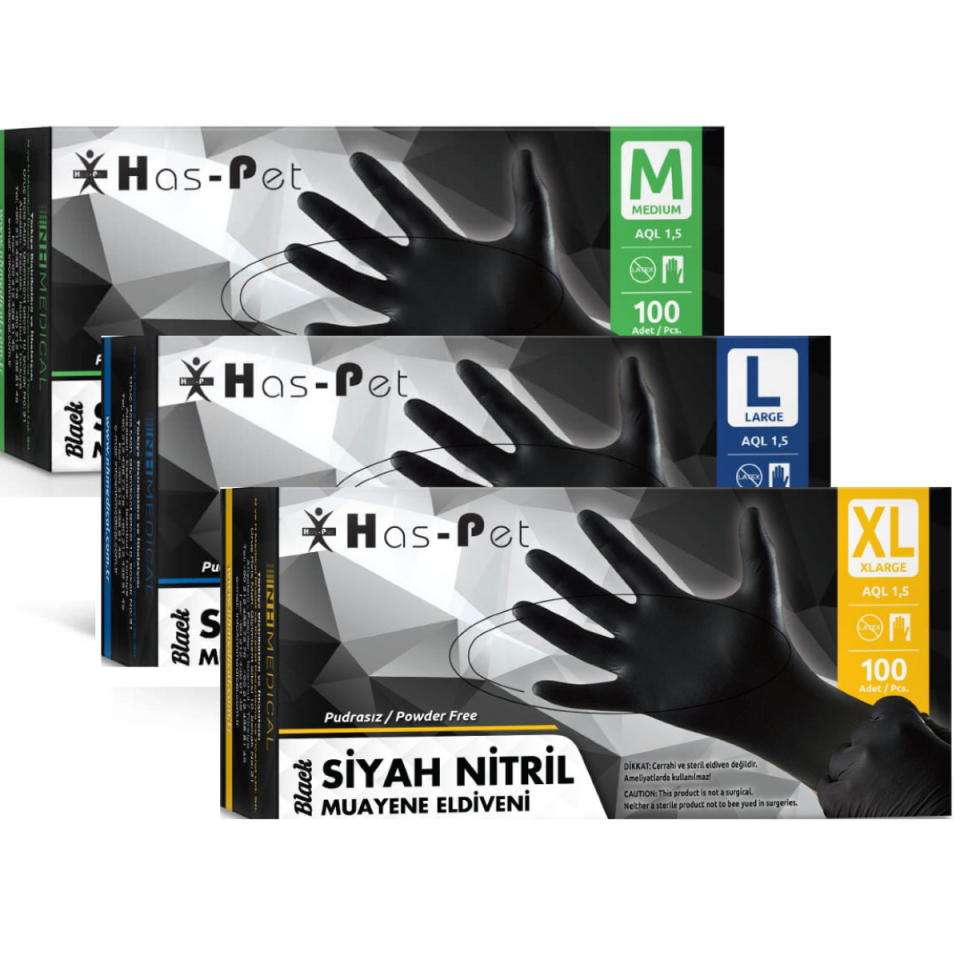 HASPET SİYAH NİTRİL ELDİVEN LARGE 100 ADET