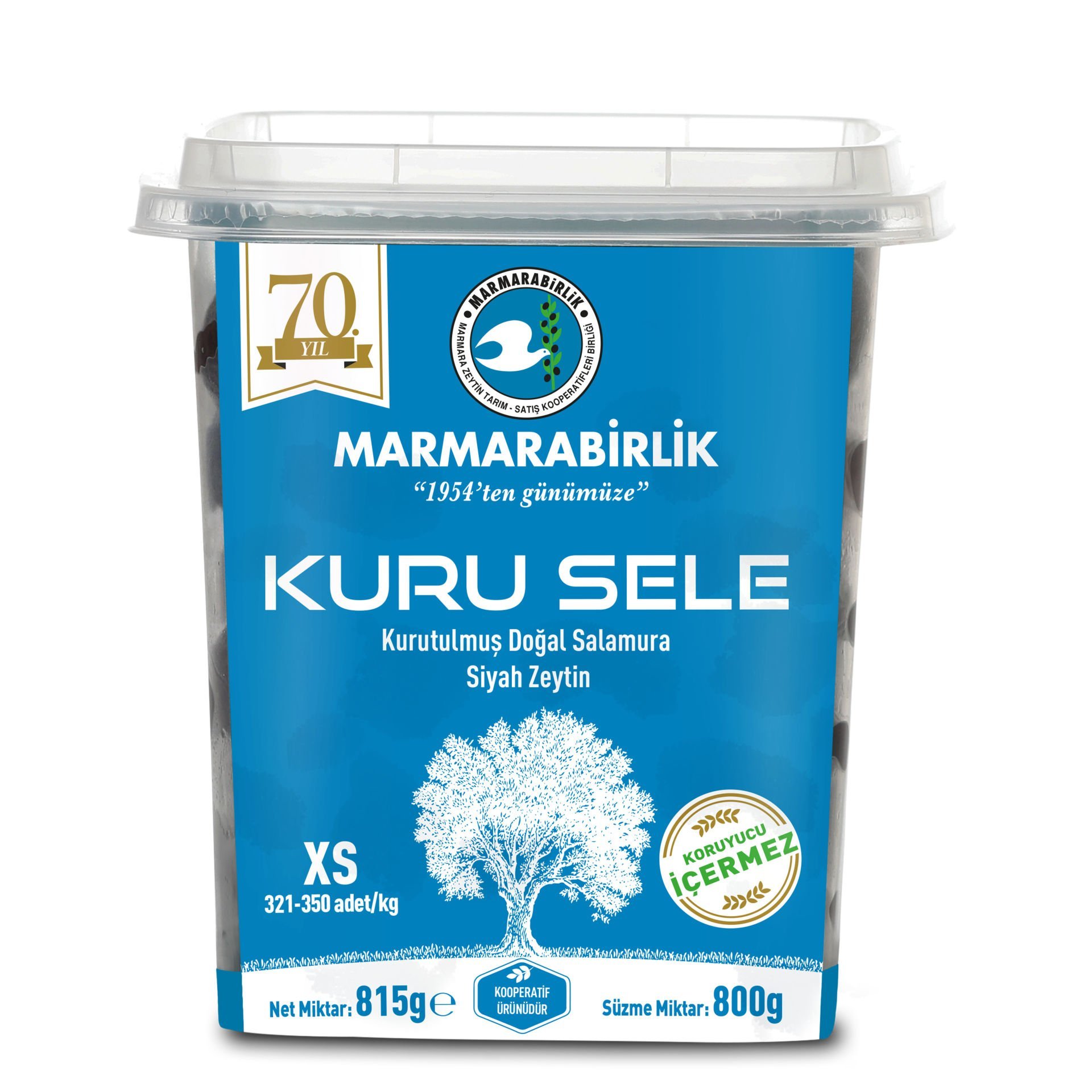 Kuru Sele Siyah Zeytin  XS  (321-350)  800 Gr Pet