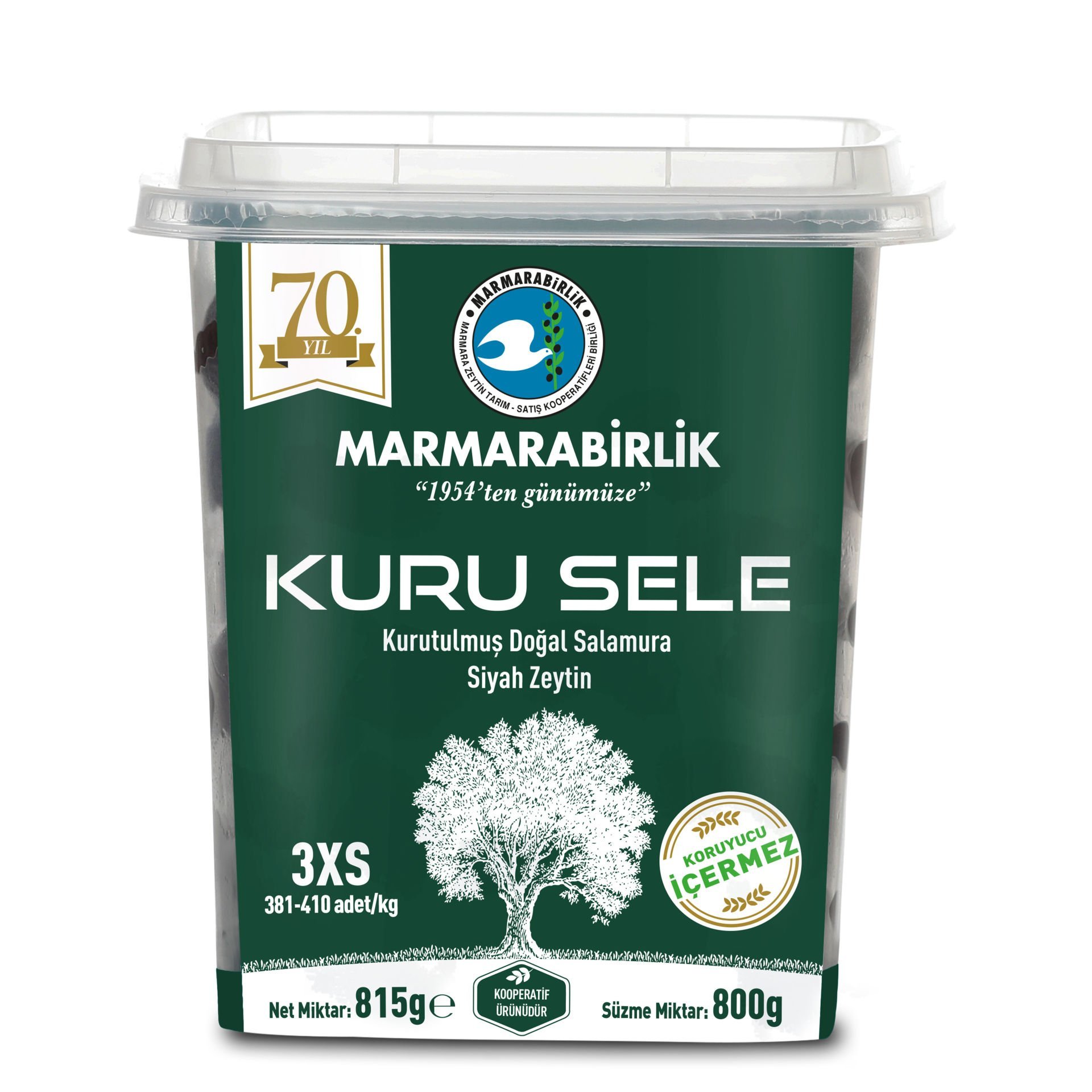 Kuru Sele Siyah Zeytin  3XS  (381-410)  800 Gr Pet