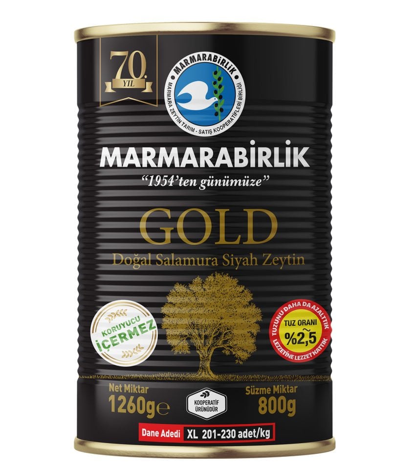 Doğal Salamura Siyah Zeytin Gold (XL) 800 Gr Teneke