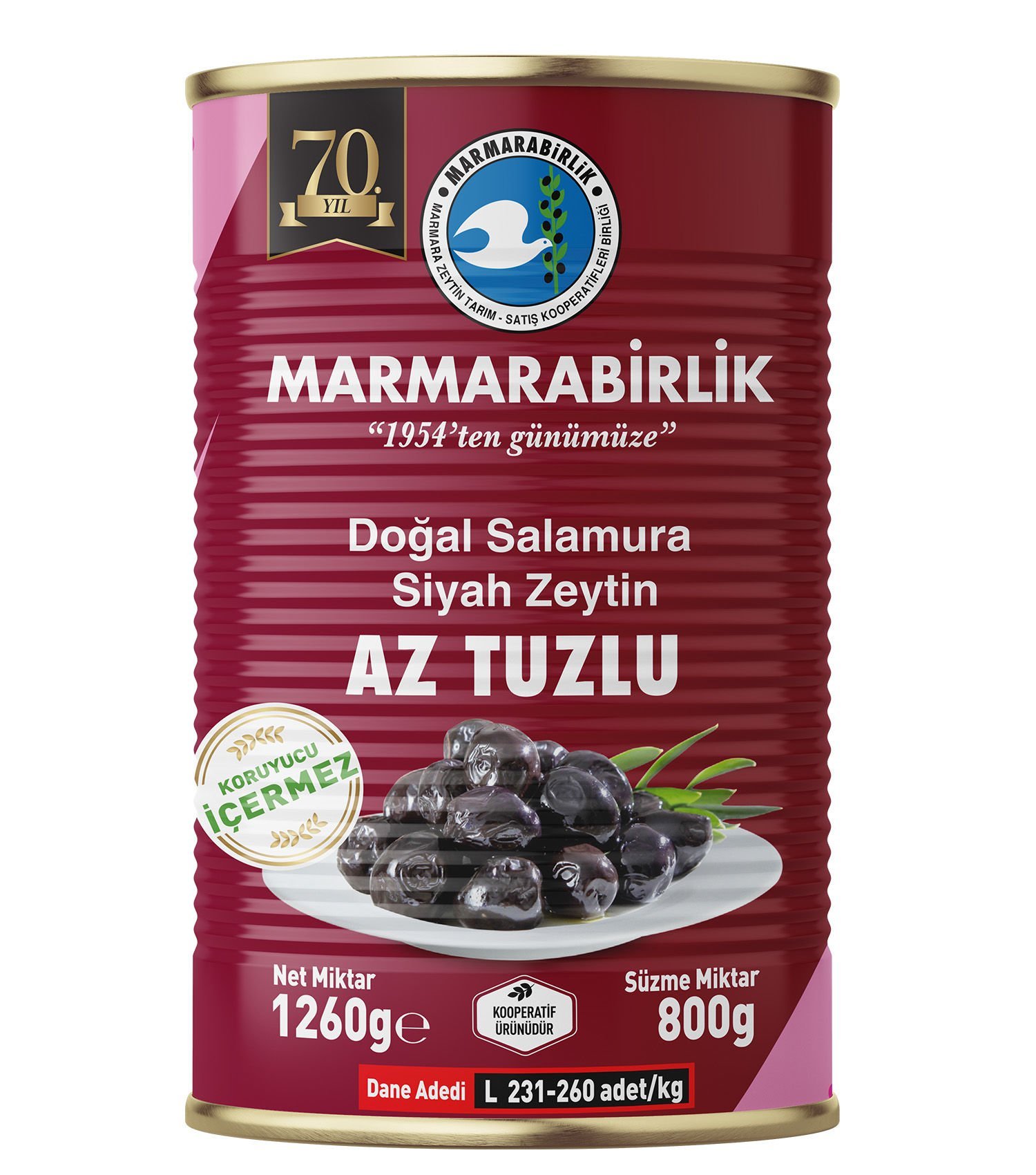 Doğal Salamura Siyah Zeytin Az Tuzlu 800 Gr Teneke