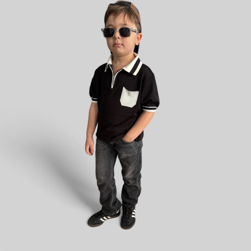 %100 PAMUK SİYAH ÇOCUK TRİKO T-SHİRT