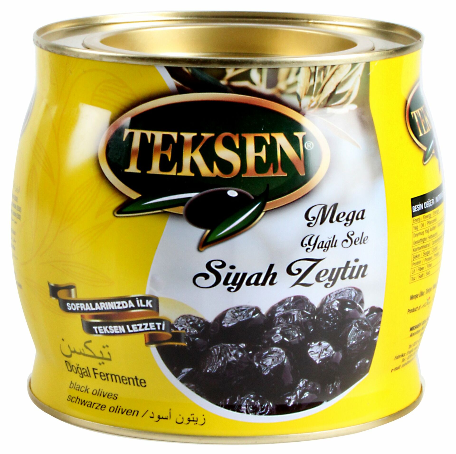 TEKSEN Yağlı Sele Siyah Zeytin Teneke-Sarı-1800G