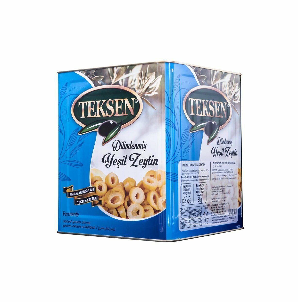 TEKSEN Yeşil Dilimli Zeytin Teneke-8KG